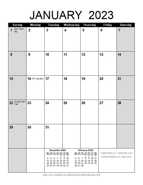Printable Monthly Calendar 2023 Printable Template