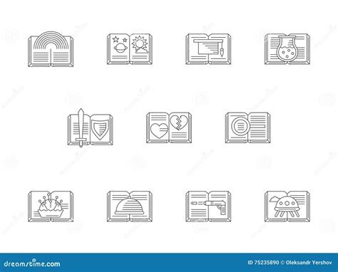 Set Of Literary Genres Flat Line Icons Vector Illustration