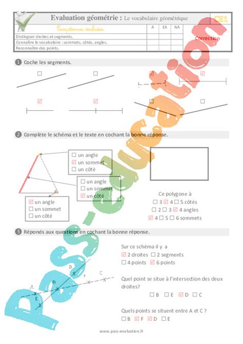 Le Vocabulaire G Om Trique Au Ce Evaluation Qcm Quiz Pdf Imprimer