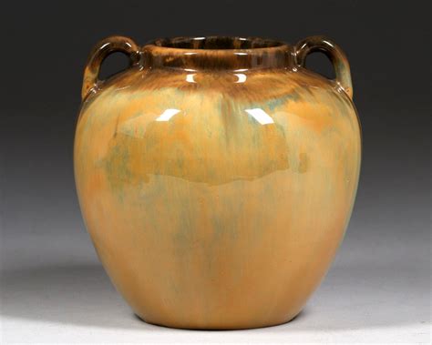 Fulper Pottery Two Handled Butterscotch Flambe Vase C1910s California