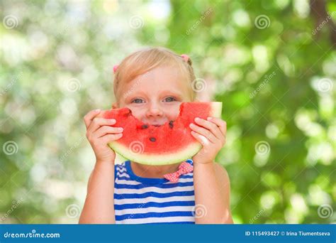 Funny Child Eating Watermelon Stock Image Image Of Laugh Baby 115493427