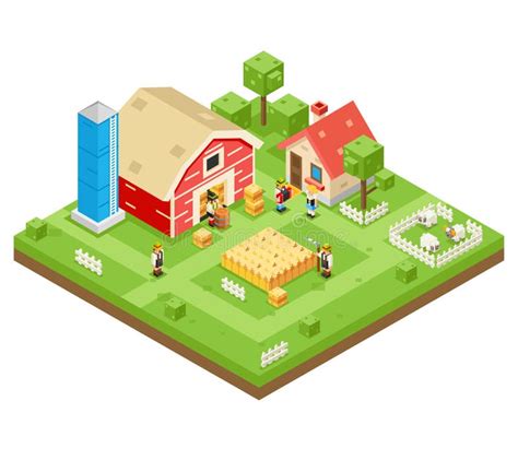 Village Agriculture Farm Rural House Building Isometric 3d Lowpoly Icon