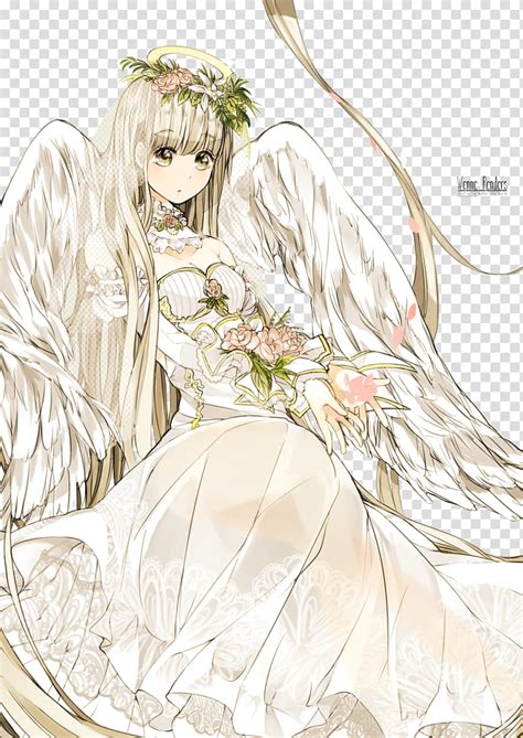 anime angel girl render white haired female anime character with wings