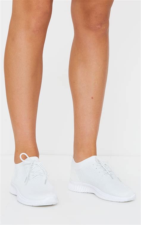 White Basic Knitted Sneakers Shoes Prettylittlething Aus