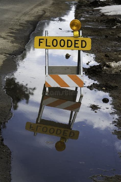 Flooded Sign Along Side Of Road Stock Image Image Of Hike Marked
