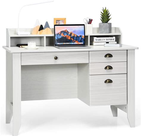 Buy Tangkula White Computer Desk With 4 Storage Drawers And Hutch Home