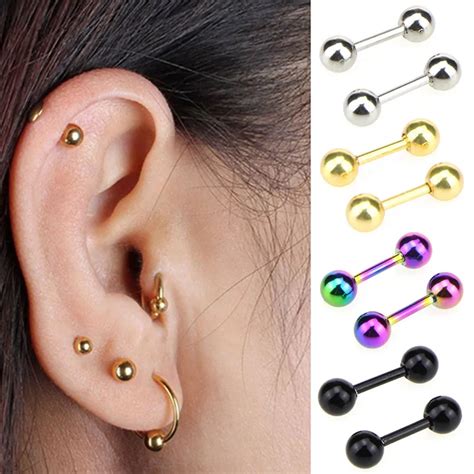 Pair Cartilage Ring Tragus Ear Piercings Steel Ear Studs Lobe Helix