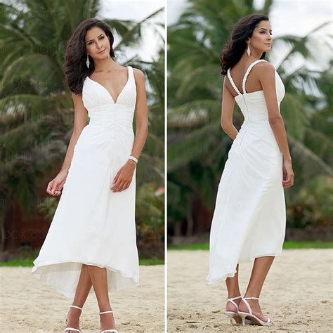 These gorgeous gowns are chic, comfortable and perfect for a seaside ceremony. Simple Tea Length Chiffon Beach Wedding Dresses 2016 ...
