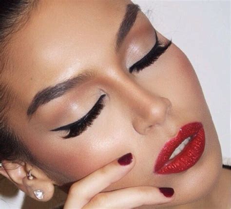 Classic Red Lip And Black Winged Liner With Full Lashes Gorgeous