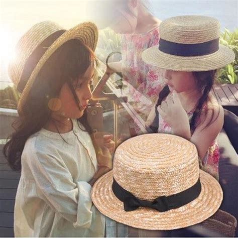 2019 New Child Girls Straw Hat Bowknot Sun Hat Kids Large Brim Beach