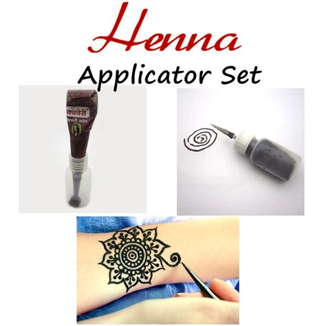 Mehndi Henna Applicator Bottle Nozzle Set Tattoo Stencil Henna Cream