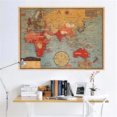 Vintage World Map Wall Sticker For Kids Room Bedroom Europe Style Home