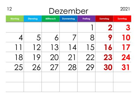 Kalender Dezember 2021 Grosse Ziffern Im Querformat Kalendersu