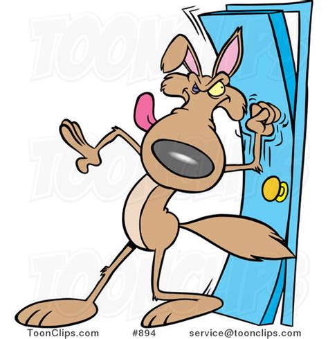 Cartoon Wolf Knocking On A Door 894 By Ron Leishman