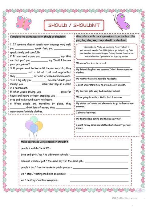 Should Shouldn T Worksheet Free Esl Printable Worksheets Made By Teachers English