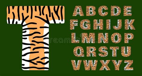 Tiger Alphabet Of Bold Letters White And Orange With Black Stripes