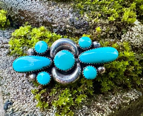 Rare Native American Vintage Julie O Lahi Zuni Silver Turquoise Pendant