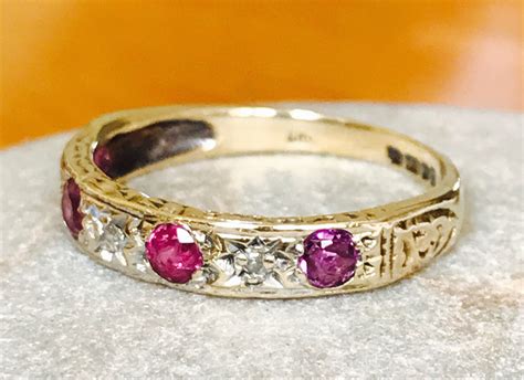 Superb Vintage 9ct Yellow Gold Ruby And Diamond Eternity Ring 1985