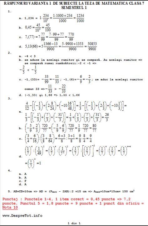 Teza Matematica Clasa 7 Sem 1 Rezolvata Varianta 1