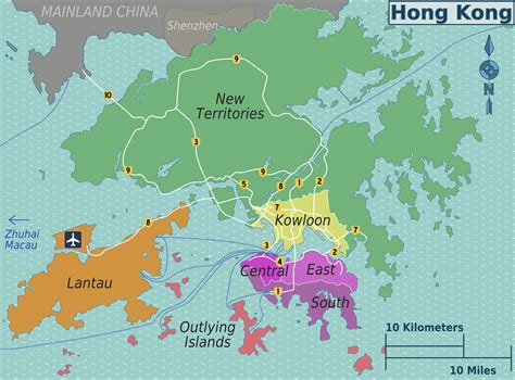 Hong Kong Map Central East South Kowloon New Territories Lantau
