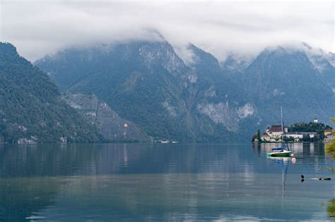 Traunsee Lake And Mountains Covered With Clouds Stock Photo Download