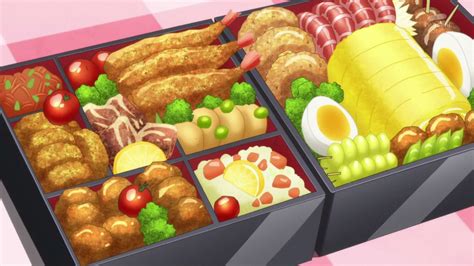 These lunch boxes are known as bento. a basic bento is only divided into 2 parts: anime food | Food wars, Pretty food, Aesthetic food