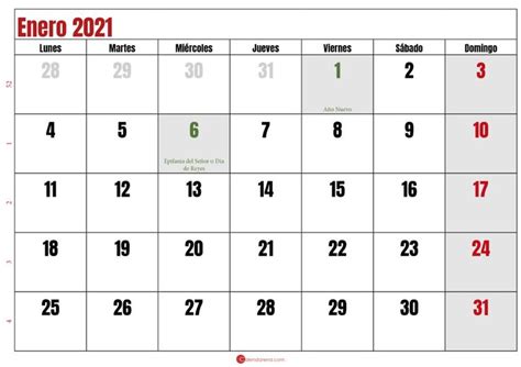 Calendario Enero 2021 España 🇪🇸 Para Imprimir En 2021 Calendario