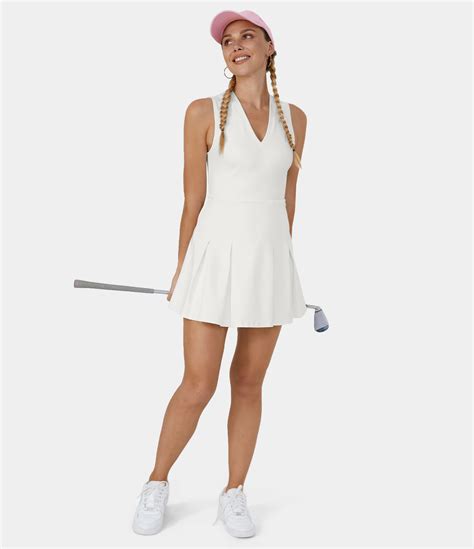 Womens V Neck Sleeveless Pleated Golf Dress Halara