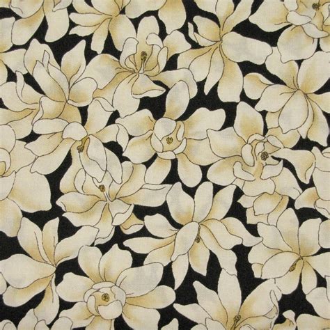 Black Floral Cotton Fabric Pandb By The Yard Etsy