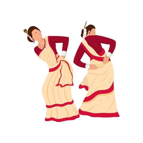 Premium Vector Cartoon Assamese Women Doing Bihu Or Folk Dance On