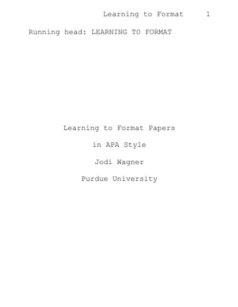 Owl Purdue Apa Cover Page So Lets Start With The Things Cover Page