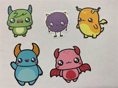Cute Monsters 3 Vinyl Sticker Kawaii Sticker Monster Etsy