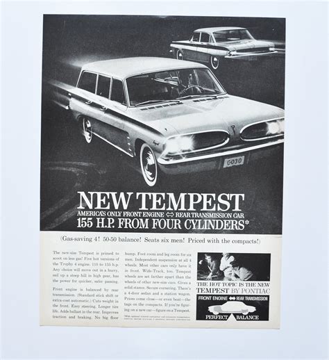 Large Car Ad 1960 Pontiac Tempest Gm General Motors Company Etsy