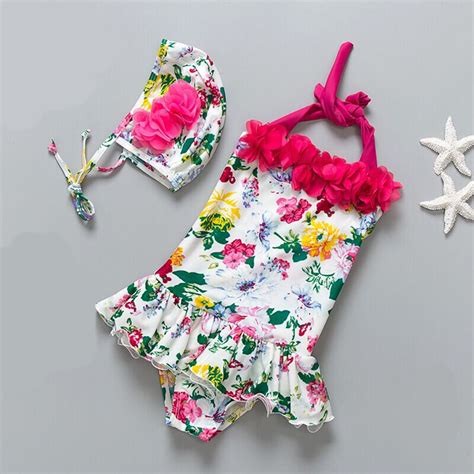 2019 Baby Girl Swimsuit Cute Flowers Bathing Kids Swimwear Tankinis