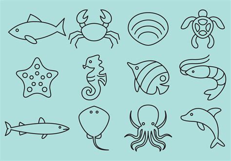 Sea Animals Line Icon Vectors - Download Free Vector Art, Stock