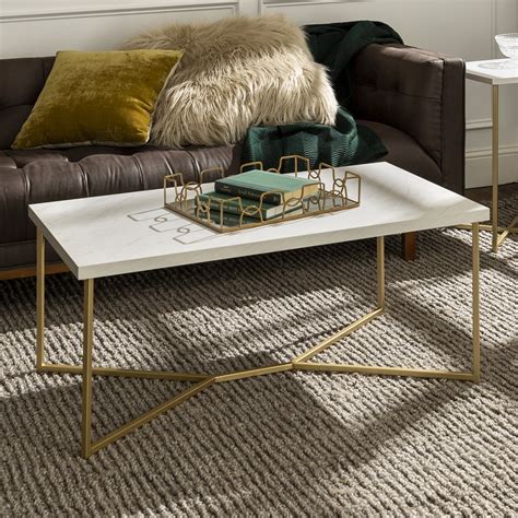 Diana Y Leg White Faux Marble And Gold Coffee Table By Ember Interiors