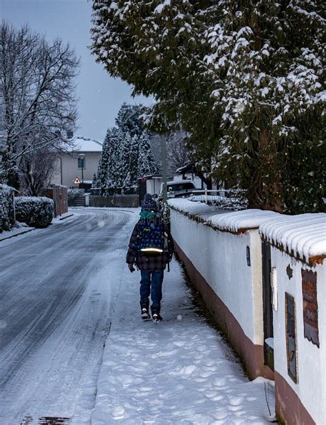 Boy Walking To School After Snowfall Editorial Stock Photo Image Of