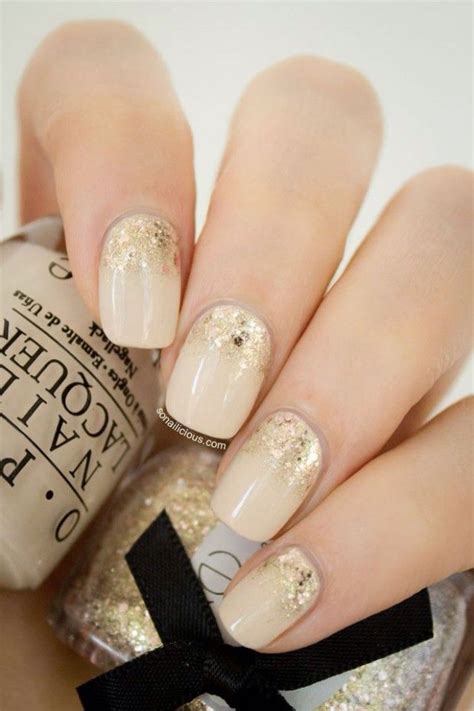 Gold And Beige Glitter Gradient Nails Gold Nails Gradient Nails