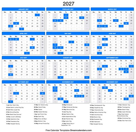 2027 Printable Calendar With Holidays 2024 Calendar Printable