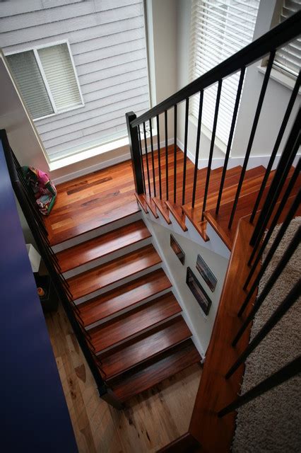 Tigerwood Treads And Wrought Iron Contemporary Staircase Portland