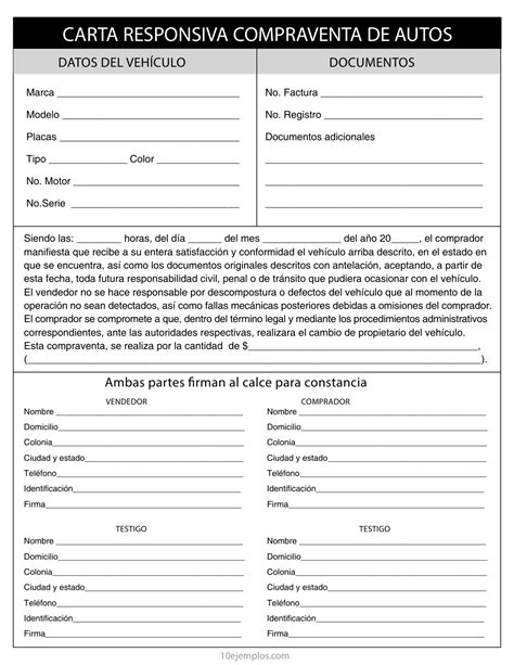 Formato Carta Responsiva Venta De Auto Kulturaupice