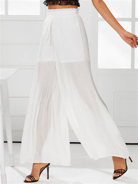 Shop Shirred Waist Pleated Wide Leg Pants Online Shein Offers Shirred