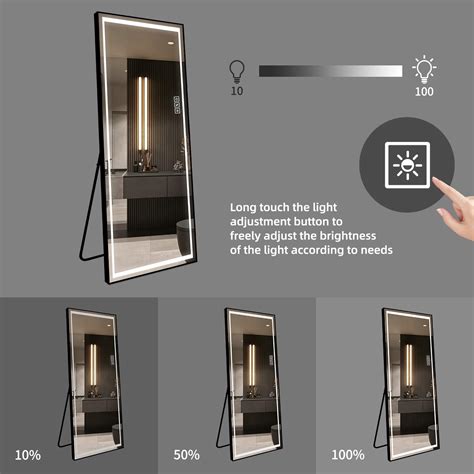 Laiya Led Full Length Mirror With Lights Floor Mirrors With Stand Wall Mirror Aluminum Full Body