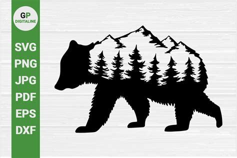 Bear And Pine Trees And Mountains Svg Graphic By Gpdigitaline · Creative