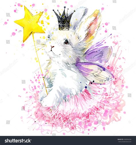 Pretty Bunny Watercolor White Rabbit Fairy Bunny Tee Shirt Graphics