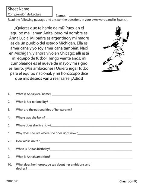 7 Spanish Reading Worksheet Spanish Reading Comprehension Reading