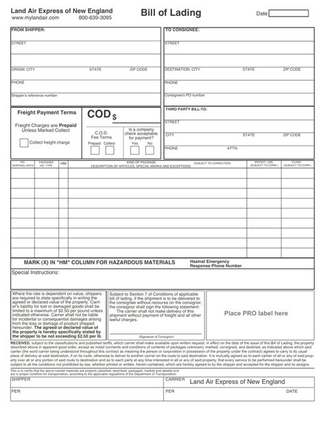 Please review the form as some fields require your attention. Bill of Lading - Land Air Express Home