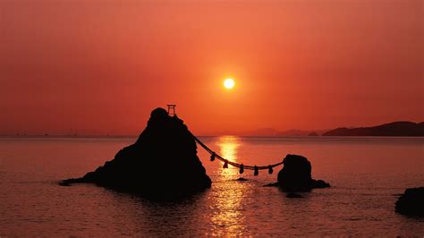 1060128 Japan Sunset Sea Bay Reflection Silhouette Beach