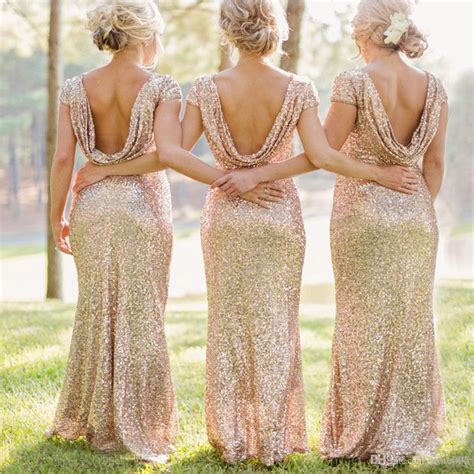 Sparkly Champagne Gold Bridesmaid Dresses Sequin Long Formal Wedding