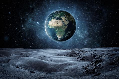 Planet Erde Gesehen Fron Die Mondoberfläche Mit Kopierraum Stockfoto